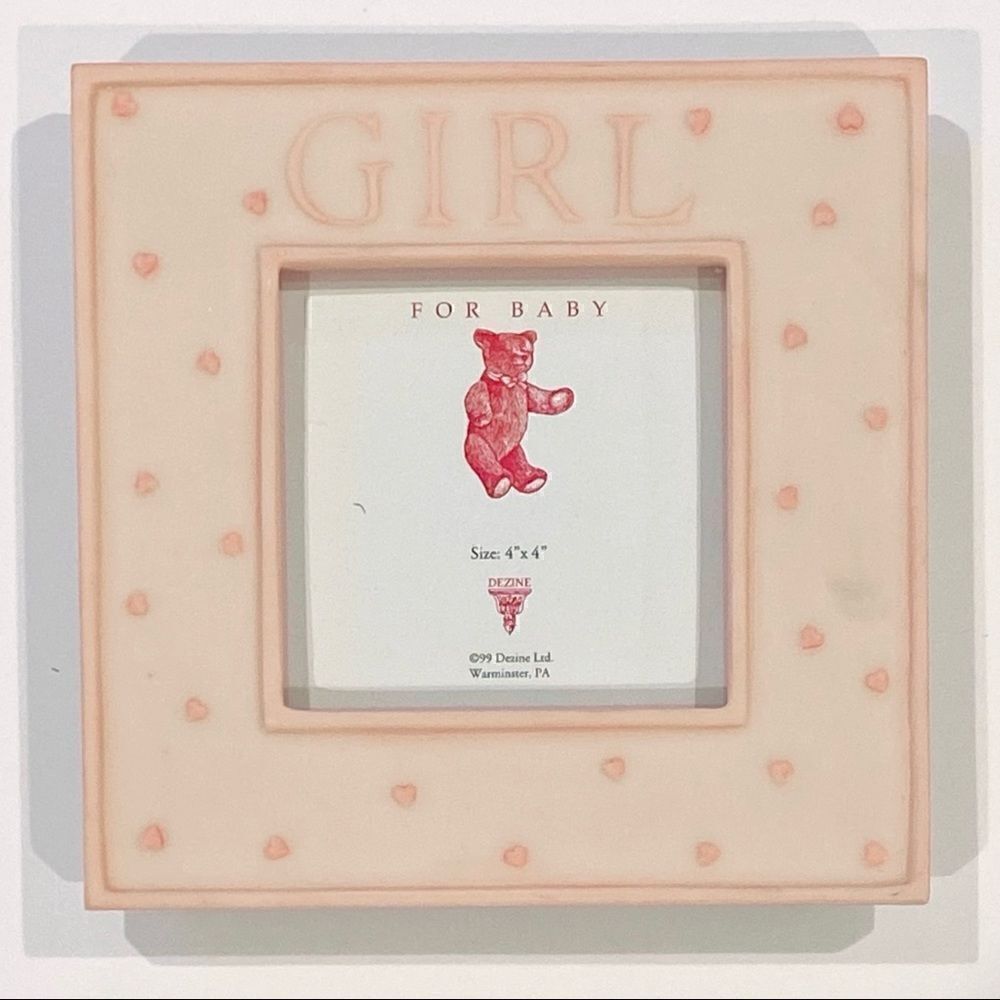 VINTAGE Baby Girl 4x4” Ceramic Photo Picture Frame Nursery Decor Pink White